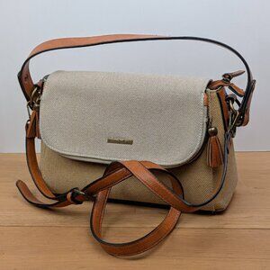 Simply Noelle Tan Canvas Crossbody Bag Faux Leather Saddle Purse Paisley Boho